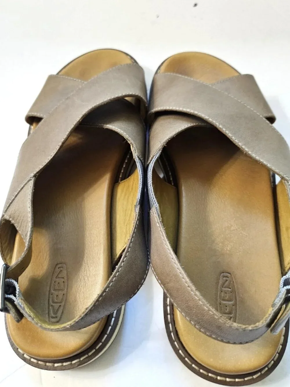 Keen Lana Cross Strap Sandals Brown Leather Women's Size 9.5 Adjustable Strap